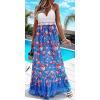 imageCHARTOU Womens Halter Crochet Boho Floral Print Sleeveless Backless Beach Ruffle Flowy Maxi DressBlue