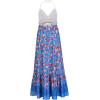 imageCHARTOU Womens Halter Crochet Boho Floral Print Sleeveless Backless Beach Ruffle Flowy Maxi DressBlue