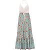 imageCHARTOU Womens Halter Crochet Boho Floral Print Sleeveless Backless Beach Ruffle Flowy Maxi DressGreen