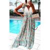 imageCHARTOU Womens Halter Crochet Boho Floral Print Sleeveless Backless Beach Ruffle Flowy Maxi DressGreen