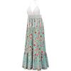 imageCHARTOU Womens Halter Crochet Boho Floral Print Sleeveless Backless Beach Ruffle Flowy Maxi DressGreen