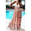 imageCHARTOU Womens Halter Crochet Boho Floral Print Sleeveless Backless Beach Ruffle Flowy Maxi DressOrange