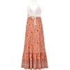 imageCHARTOU Womens Halter Crochet Boho Floral Print Sleeveless Backless Beach Ruffle Flowy Maxi DressOrange