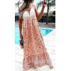 imageCHARTOU Womens Halter Crochet Boho Floral Print Sleeveless Backless Beach Ruffle Flowy Maxi DressOrange
