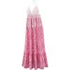 imageCHARTOU Womens Halter Crochet Boho Floral Print Sleeveless Backless Beach Ruffle Flowy Maxi DressPink