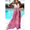 imageCHARTOU Womens Halter Crochet Boho Floral Print Sleeveless Backless Beach Ruffle Flowy Maxi DressPink