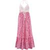 imageCHARTOU Womens Halter Crochet Boho Floral Print Sleeveless Backless Beach Ruffle Flowy Maxi DressPink