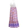 imageCHARTOU Womens Halter Crochet Boho Floral Print Sleeveless Backless Beach Ruffle Flowy Maxi DressPurple