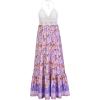 imageCHARTOU Womens Halter Crochet Boho Floral Print Sleeveless Backless Beach Ruffle Flowy Maxi DressPurple