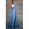 imageCHARTOU Womens Summer Chic Denim Bib Overalls Baggy Wide Leg Pants One Piece JumpsuitBlue
