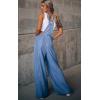 imageCHARTOU Womens Summer Chic Denim Bib Overalls Baggy Wide Leg Pants One Piece JumpsuitBlue