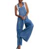 imageCHARTOU Womens Summer Chic Denim Bib Overalls Baggy Wide Leg Pants One Piece JumpsuitBlue