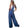 imageCHARTOU Womens Summer Chic Denim Bib Overalls Baggy Wide Leg Pants One Piece JumpsuitRip Blue
