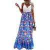imageCHARTOU Womens Halter Crochet Boho Floral Print Sleeveless Backless Beach Ruffle Flowy Maxi DressBlue