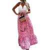imageCHARTOU Womens Halter Crochet Boho Floral Print Sleeveless Backless Beach Ruffle Flowy Maxi DressPink