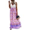 imageCHARTOU Womens Halter Crochet Boho Floral Print Sleeveless Backless Beach Ruffle Flowy Maxi DressPurple