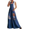 imageCHARTOU Womens Summer Chic Denim Bib Overalls Baggy Wide Leg Pants One Piece JumpsuitRip Blue