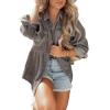 imageCHARTOU Women Corduroy Shirt Jacket Waffle Knit Shacket Peplum Babydoll Top Button Down Shirt BlouseGrey