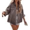 imageCHARTOU Women Corduroy Shirt Jacket Waffle Knit Shacket Peplum Babydoll Top Button Down Shirt BlouseGrey