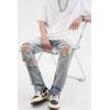 imageCHARTOU Men Casual Ripped Mid Rise Straight Leg Jeans Distressed Lounge Denim PantsBlue