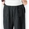 imageCHARTOU Mens Baggy Drawstring Waist Stripes WideLeg Lightweight Harem Beach Capri PantsBlack