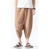 imageCHARTOU Mens Baggy Drawstring Waist Stripes WideLeg Lightweight Harem Beach Capri PantsDark Khaki