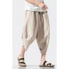 imageCHARTOU Mens Baggy Drawstring Waist Stripes WideLeg Lightweight Harem Beach Capri PantsKhaki