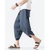 imageCHARTOU Mens Baggy Drawstring Waist Stripes WideLeg Lightweight Harem Beach Capri PantsNavy