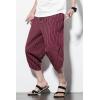 imageCHARTOU Mens Baggy Drawstring Waist Stripes WideLeg Lightweight Harem Beach Capri PantsWine
