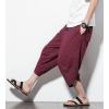 imageCHARTOU Mens Baggy Drawstring Waist Stripes WideLeg Lightweight Harem Beach Capri PantsWine