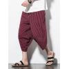 imageCHARTOU Mens Baggy Drawstring Waist Stripes WideLeg Lightweight Harem Beach Capri PantsWine