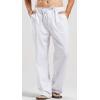 imageCHARTOU Mens Casual Stretched Drawstring MidWaist Loose Fit Lightweight Straight Leg Linen Summer Beach PantWhite