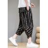 imageCHARTOU Mens Lightweight Drawstring Waist Stripes Loose Harem Capri Beach PantsBlack