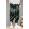 imageCHARTOU Mens Lightweight Drawstring Waist Stripes Loose Harem Capri Beach PantsGreen