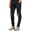 imageCHARTOU Mens Vintage Destroyed Holes Patchwork Ripped Distressed Skinny Tapered Leg JeansBlack C