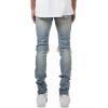imageCHARTOU Mens Vintage Destroyed Holes Patchwork Ripped Distressed Skinny Tapered Leg JeansBlue a