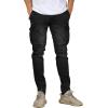 imageCHARTOU Mens Wash Distressed Stretchy Skinny Tapered Leg Long Cargo Denim Jeans PantsBlack
