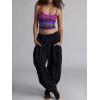 imageCHARTOU Womens Corduroy Baggy High Rise Y2k Pants Barrel Cargo Wide Leg Boyfriend Sweatpants Horseshoe PantsBlack