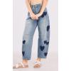 imageCHARTOU Y2k Barrel Jeans Women Wide Leg Baggy Distressed Printed Boyfriend Horseshoe Denim PantsBlue