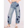 imageCHARTOU Y2k Barrel Jeans Women Wide Leg Baggy Distressed Printed Boyfriend Horseshoe Denim PantsBlue