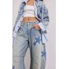 imageCHARTOU Y2k Barrel Jeans Women Wide Leg Baggy Distressed Printed Boyfriend Horseshoe Denim PantsStars