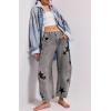imageCHARTOU Y2k Barrel Jeans Women Wide Leg Baggy Distressed Printed Boyfriend Horseshoe Denim PantsStars Grey