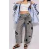 imageCHARTOU Y2k Barrel Jeans Women Wide Leg Baggy Distressed Printed Boyfriend Horseshoe Denim PantsStars Grey