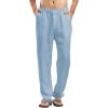 imageCHARTOU Mans Summer Casual Stretched Waist Loose Fit Linen Beach PantsBlue