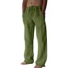 imageCHARTOU Men Casual Drawstring Cotton Linen Pants Beach Yoga Wide Leg Lounge Pants Palazzo Trousers Elastic Waist Loose SlacksGreen
