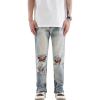 imageCHARTOU Men Casual Ripped Mid Rise Straight Leg Jeans Distressed Lounge Denim PantsBlue