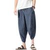 imageCHARTOU Mens Baggy Drawstring Waist Stripes WideLeg Lightweight Harem Beach Capri PantsNavy
