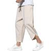 imageCHARTOU Mens Baggy Drawstring Waist WideLeg Loose Fit Lightweight Harem Crop PantsKhaki