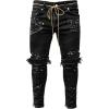 imageCHARTOU Mens Distressed Paint Splatter Zipper Tapered Leg Denim Jeans PantsBlack