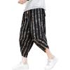 imageCHARTOU Mens Lightweight Drawstring Waist Stripes Loose Harem Capri Beach PantsBlack